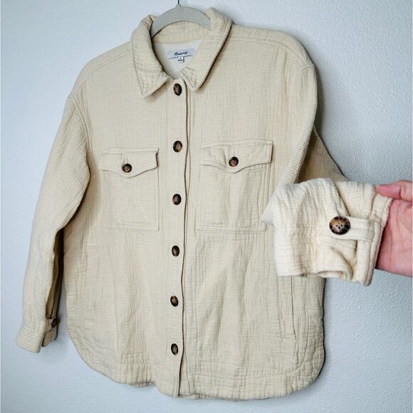Madewell Oatmeal Long Sleeve Button Front Pocketed Waffle Pattern Shirt Jacket - Picture 1 of 12